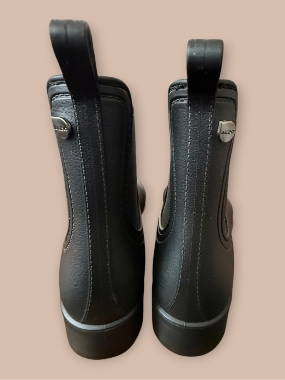 ALDO Black Chelsea Rain Boots Women Size 39 US 8.5 Waterproof Ankle Boot - Picture 3 of 6